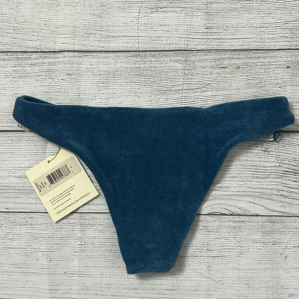 NEW Mara Hoffman Kay Slate Blue Textured Terry Low Rise Hipster Bikini Bottom‎ S